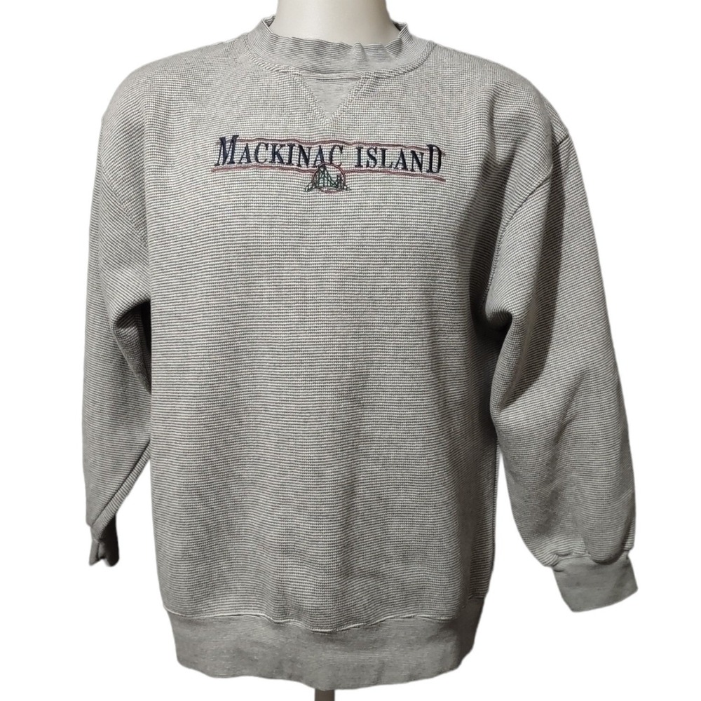 Luna Pier Sweatshirt Mens Large Mackinac Island Y2K Gray Retro Gorp Core Striped